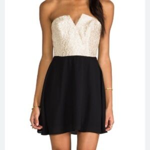 NAVEN Black/Gold Chenille Bustier Corset Fit & Flare Mini Skater Dress Sz 2